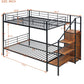 Black Full Over Full Metal Bunk Bed With Stairs And Storage