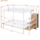 White Full Over Full Metal Bunk Bed With Stairs And Storage