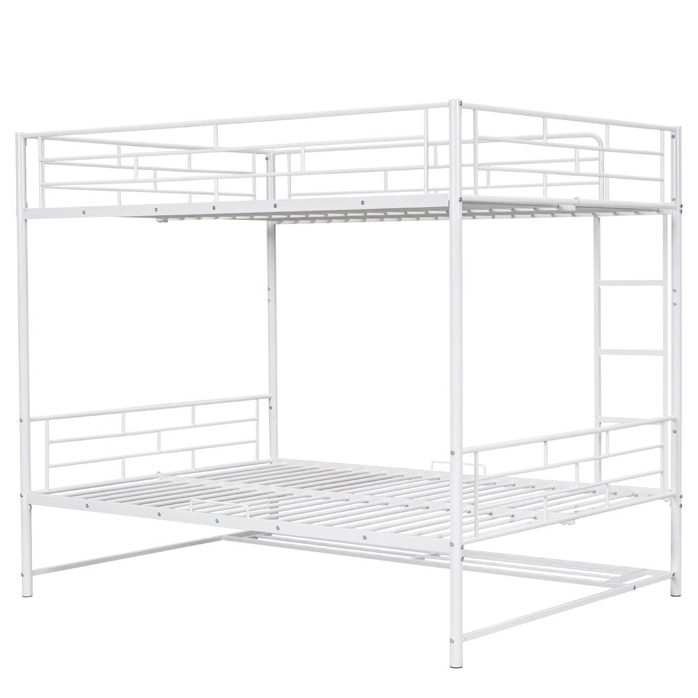 White Full Over Full Metal Bunk Bed With Storage