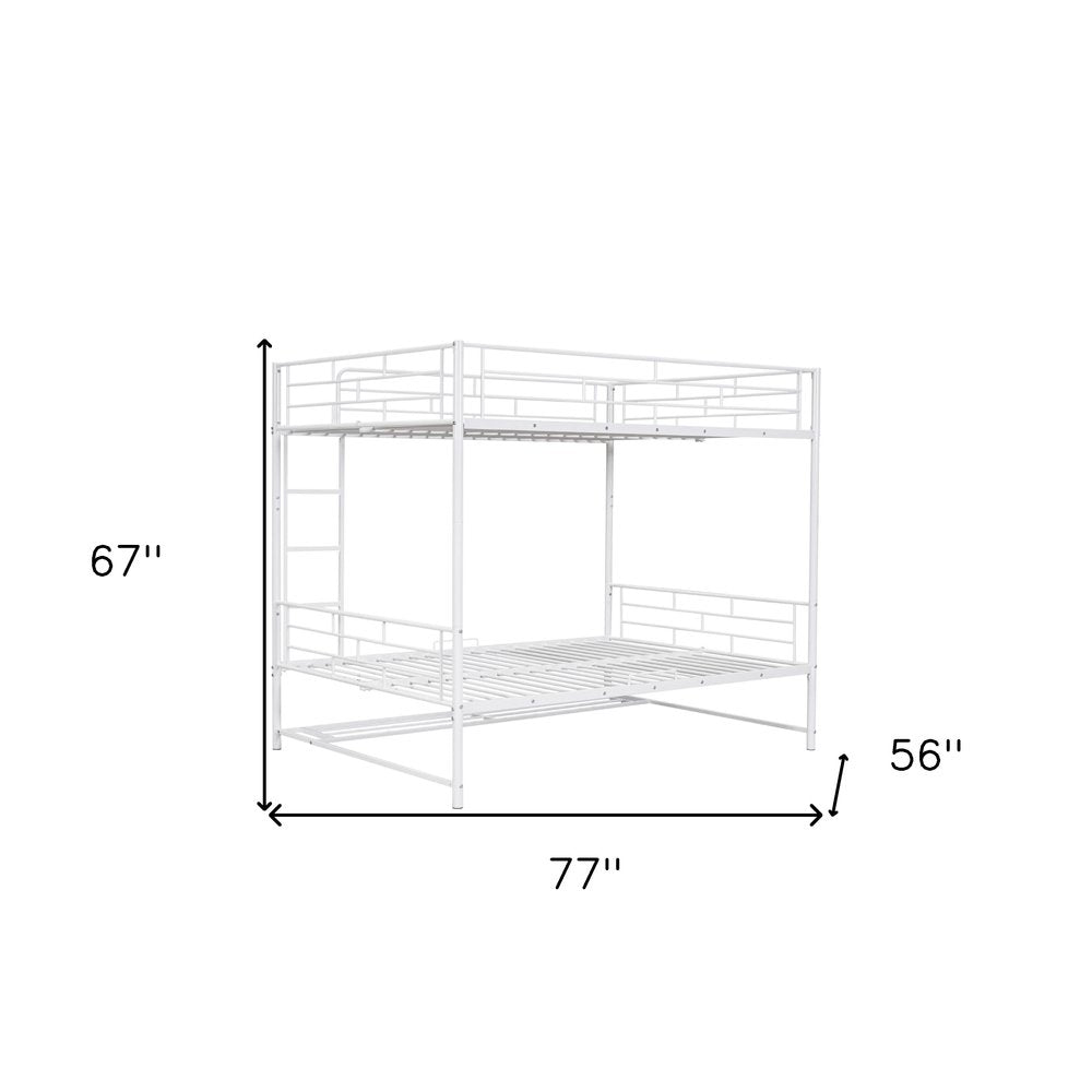 White Full Over Full Metal Bunk Bed With Storage