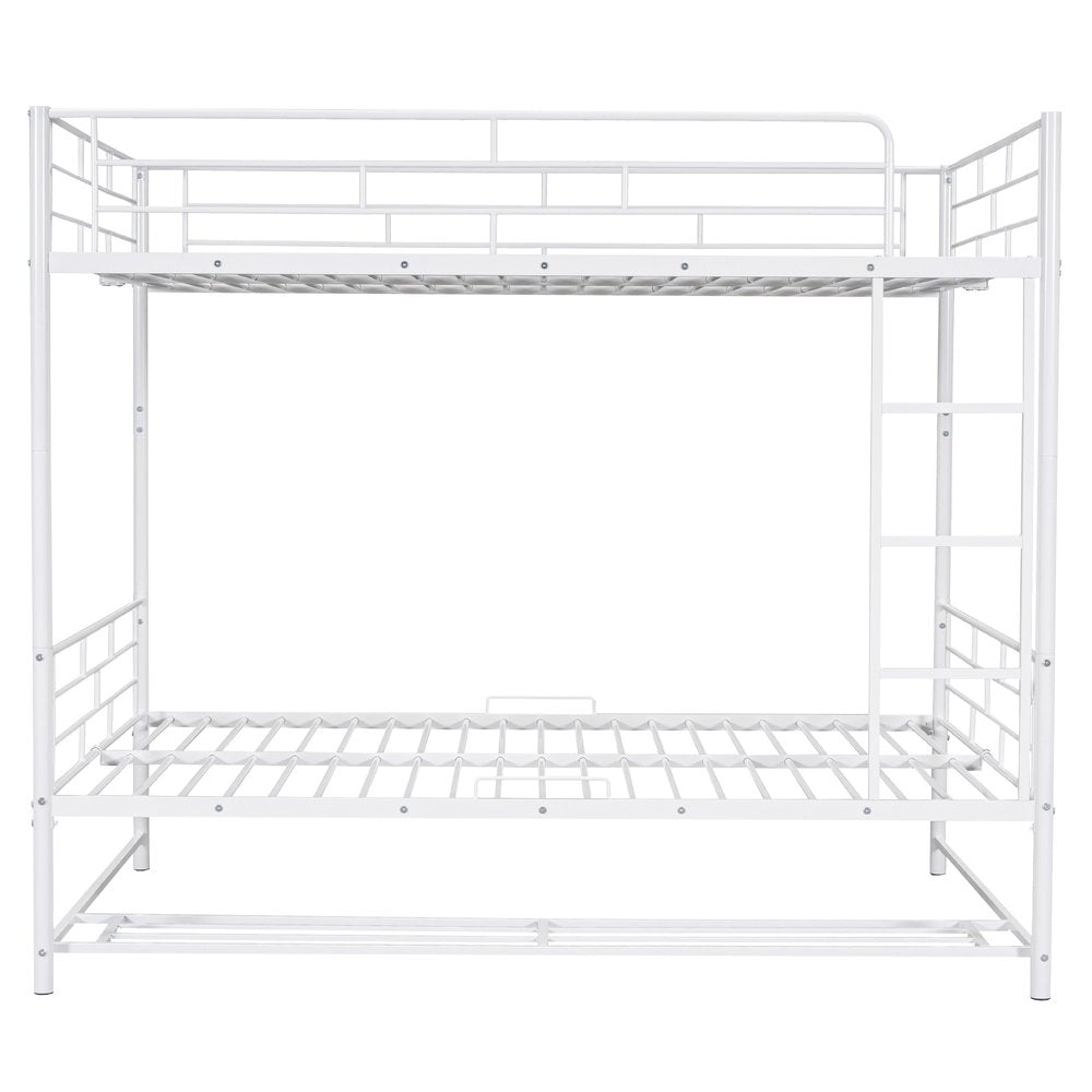 White Full Over Full Metal Bunk Bed With Storage