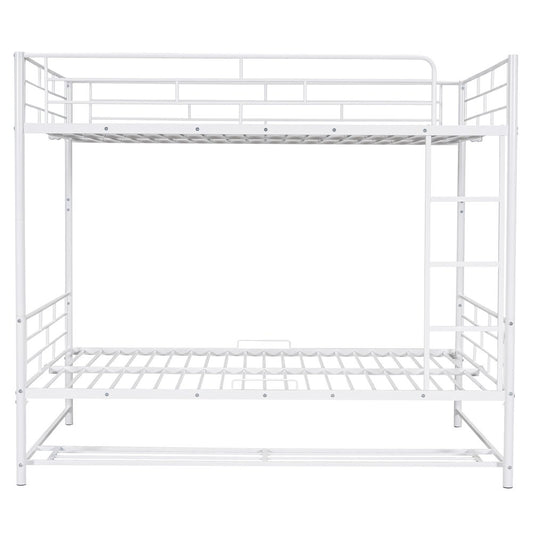 White Full Over Full Metal Bunk Bed With Storage