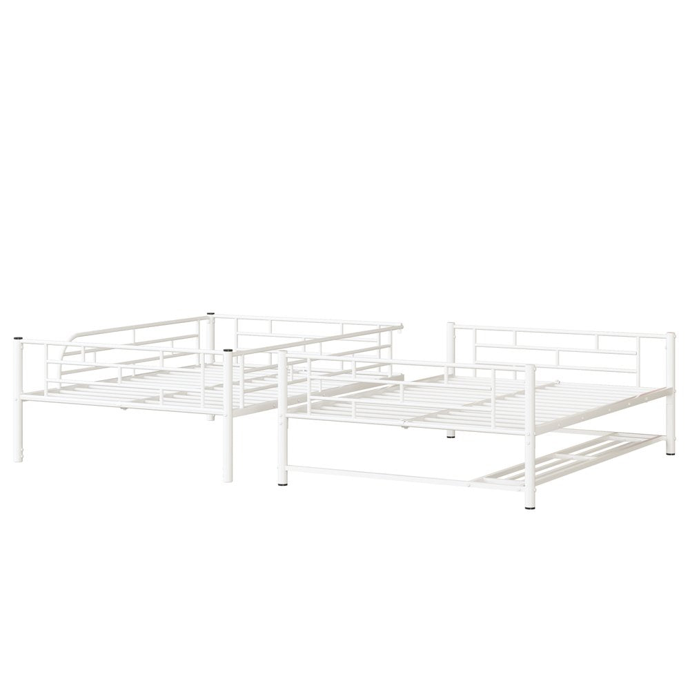 White Full Over Full Metal Bunk Bed With Storage