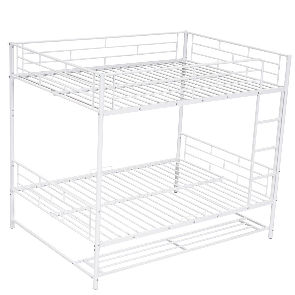White Full Over Full Metal Bunk Bed With Storage