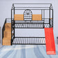 Black Twin Over Twin Dollhouse Metal Bunk Bed With Stairs And Slide And Storage