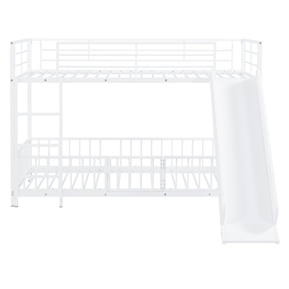 White Twin Over Twin Metal Bunk Bed With Slide