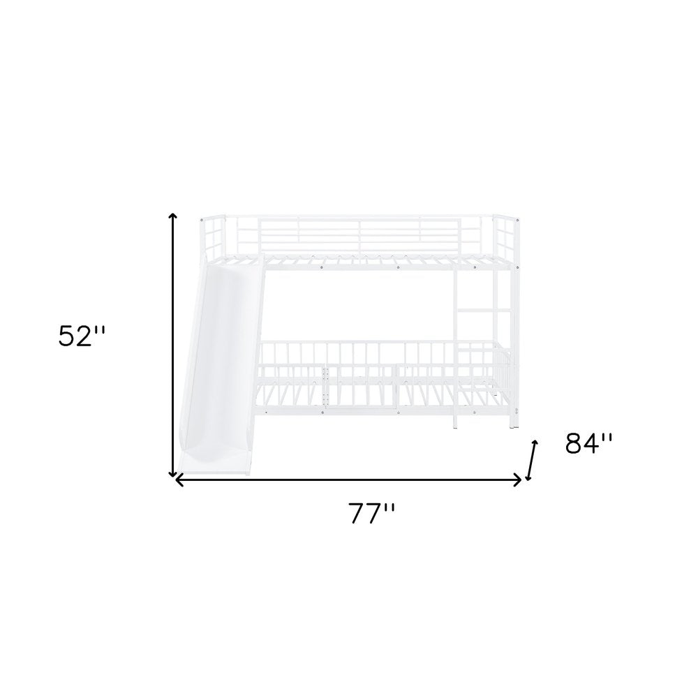 White Twin Over Twin Metal Bunk Bed With Slide