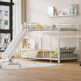White Twin Over Twin Metal Bunk Bed With Slide
