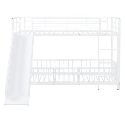 White Twin Over Twin Metal Bunk Bed With Slide