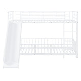 White Twin Over Twin Metal Bunk Bed With Slide