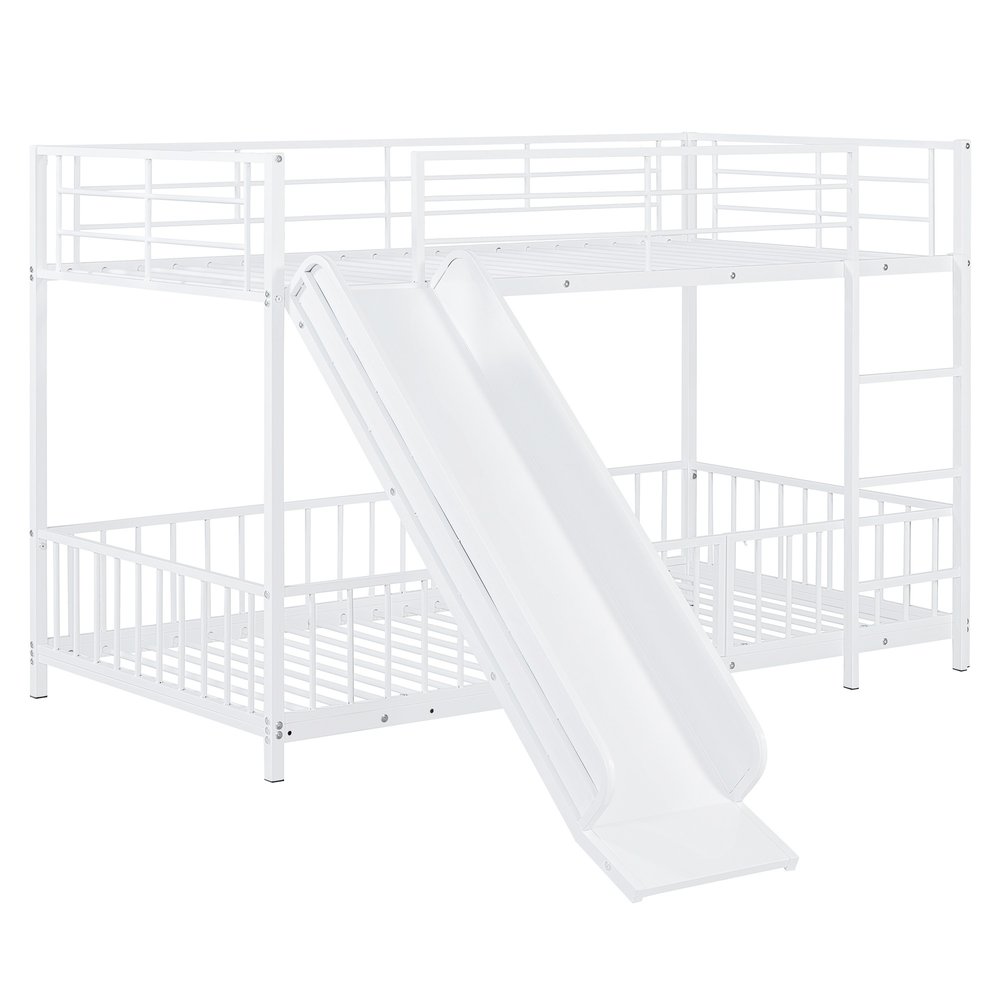 White Twin Over Twin Metal Bunk Bed With Slide