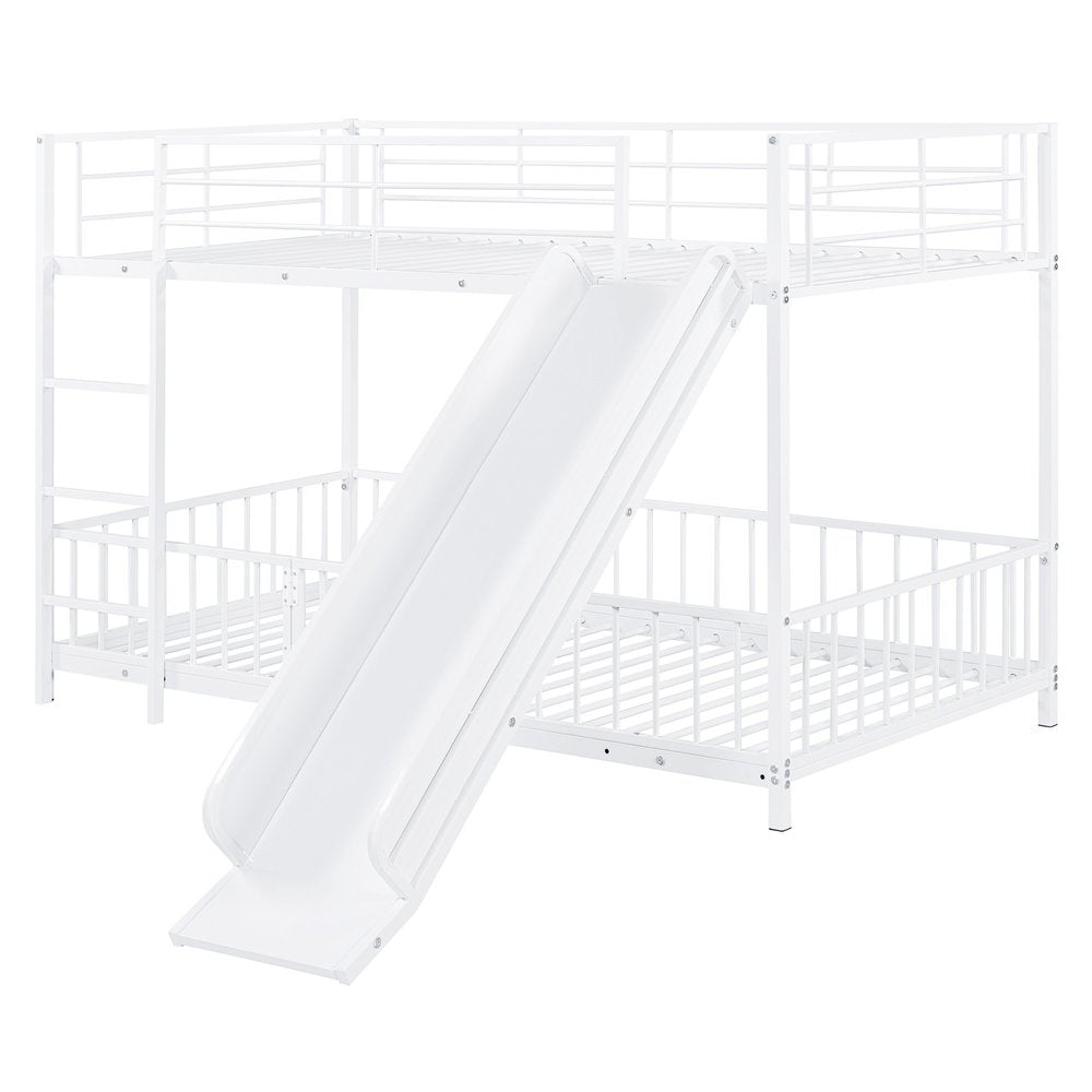 White Twin Over Twin Metal Bunk Bed With Slide