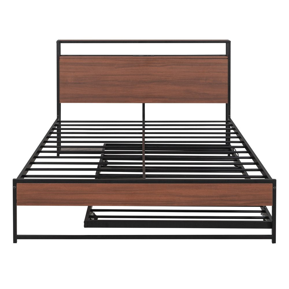 Black Metal Full Bed Frame With Trundle