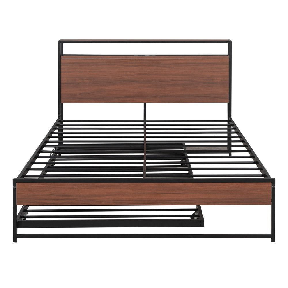 Black Metal Full Bed Frame With Trundle