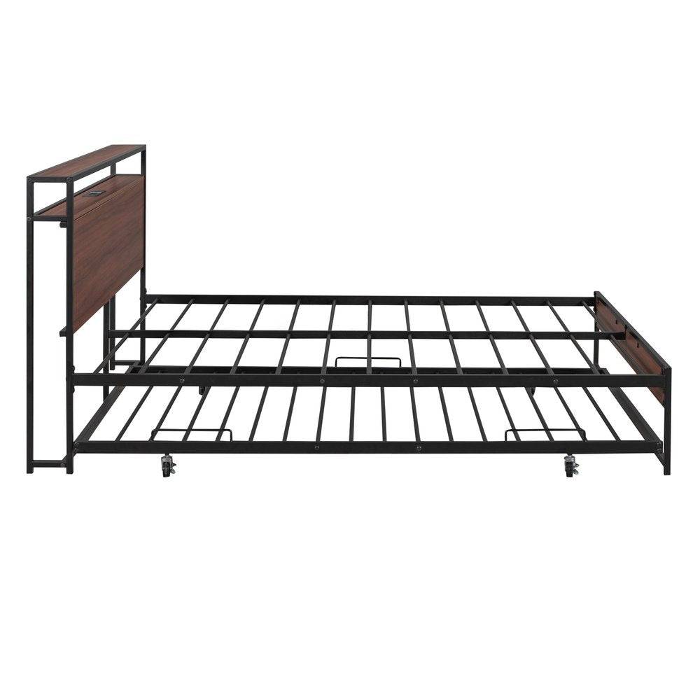 Black Metal Full Bed Frame With Trundle