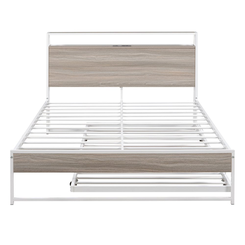 White Metal Full Bed Frame With Trundle