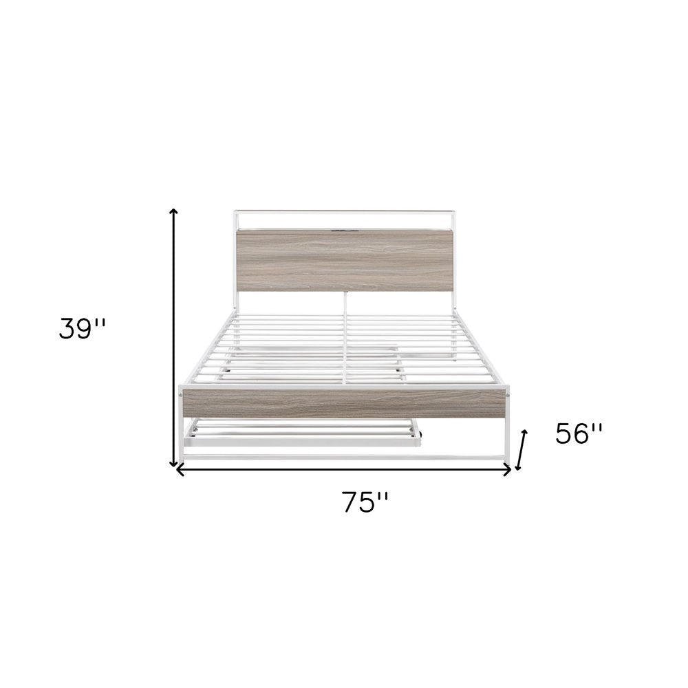 White Metal Full Bed Frame With Trundle
