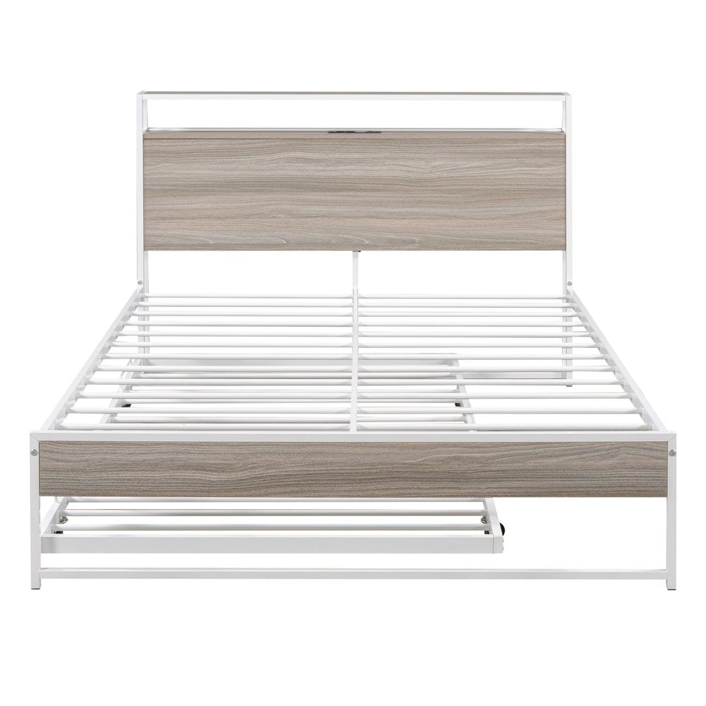 White Metal Full Bed Frame With Trundle