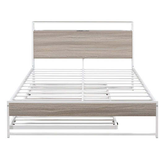 White Metal Full Bed Frame With Trundle