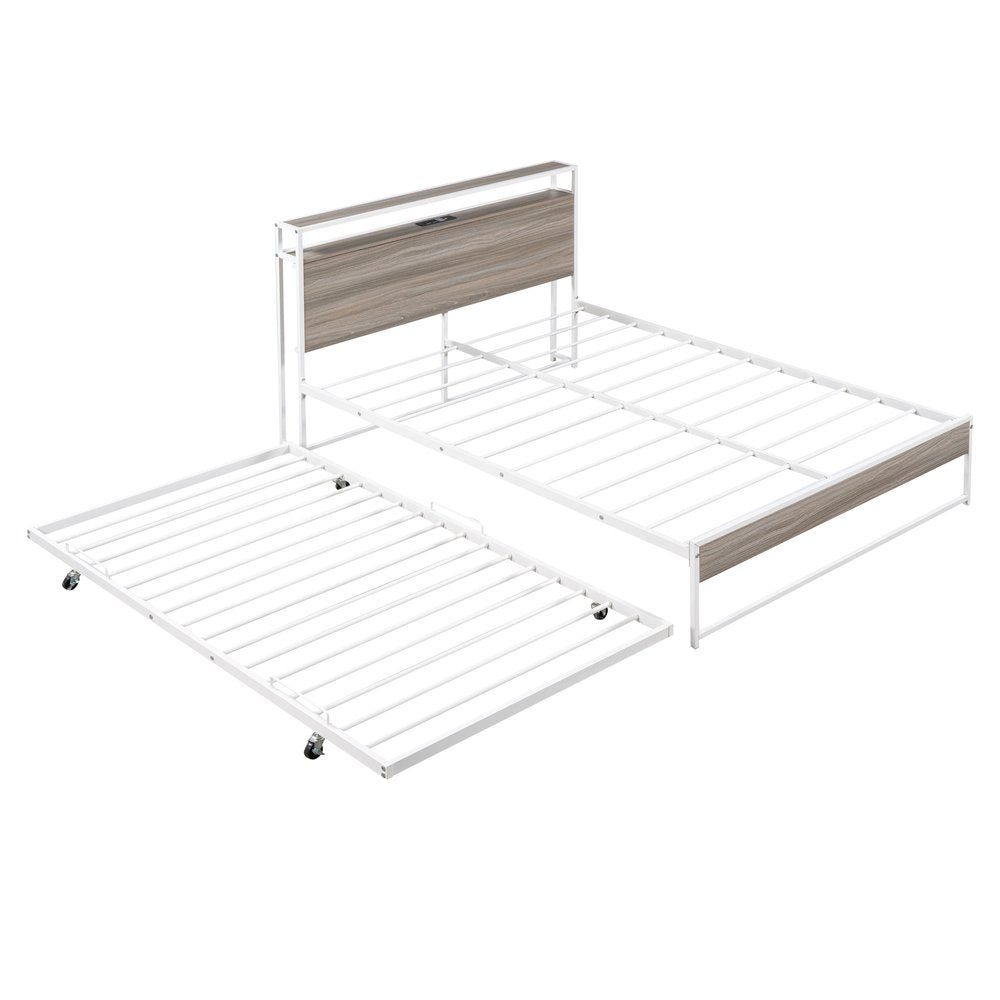 White Metal Full Bed Frame With Trundle