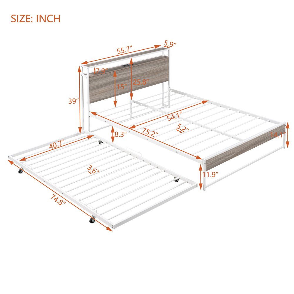 White Metal Full Bed Frame With Trundle