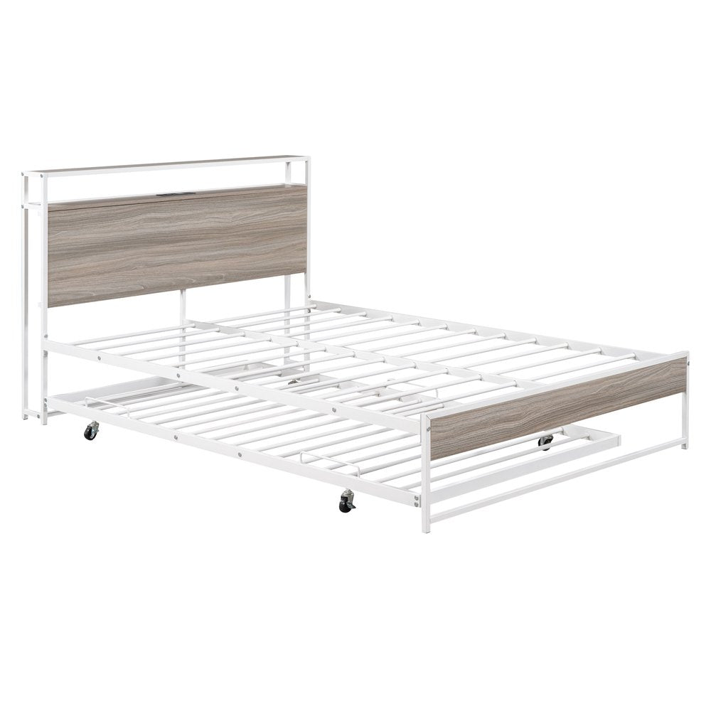 White Metal Full Bed Frame With Trundle