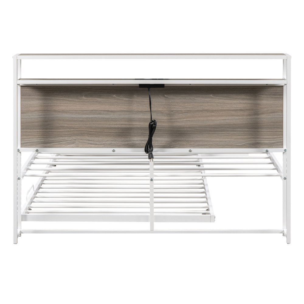 White Metal Full Bed Frame With Trundle