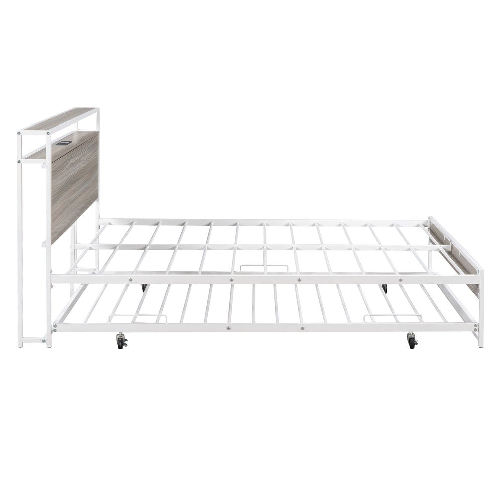White Metal Full Bed Frame With Trundle