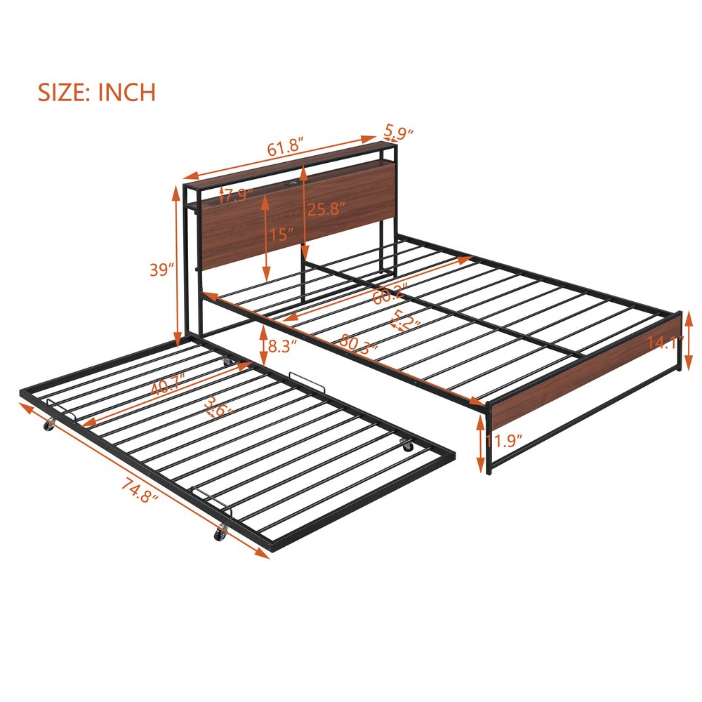 Black Metal Queen Bed Frame With Trundle