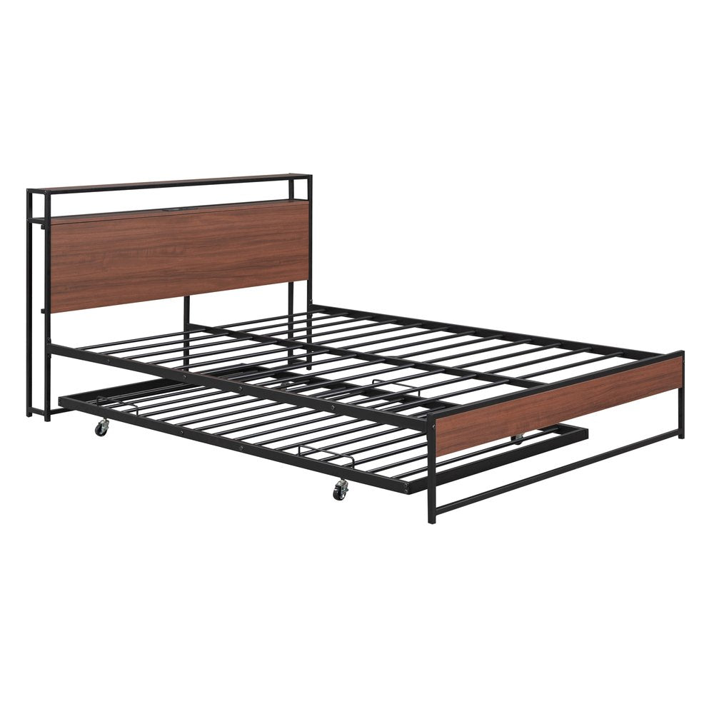 Black Metal Queen Bed Frame With Trundle