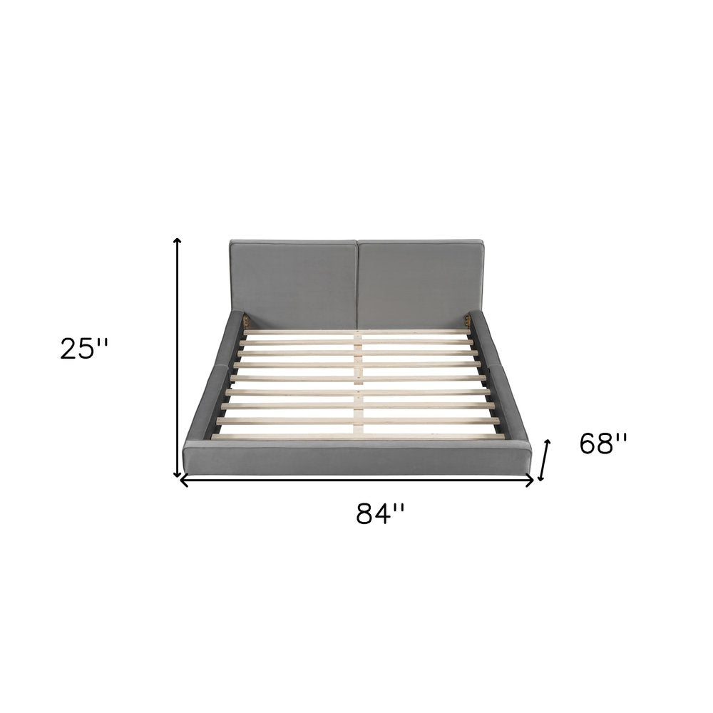 Gray Tufted Velvet Upholstered Queen Bed Frame