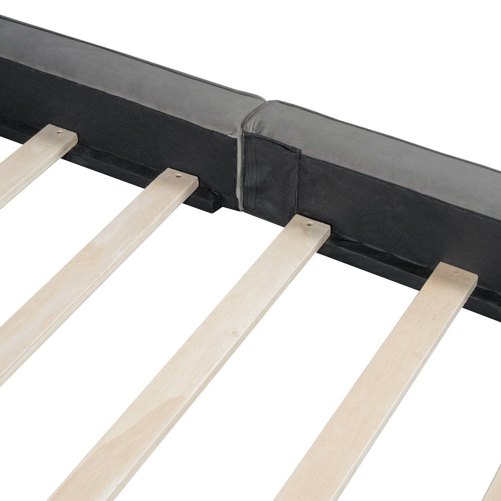 Gray Tufted Velvet Upholstered Queen Bed Frame