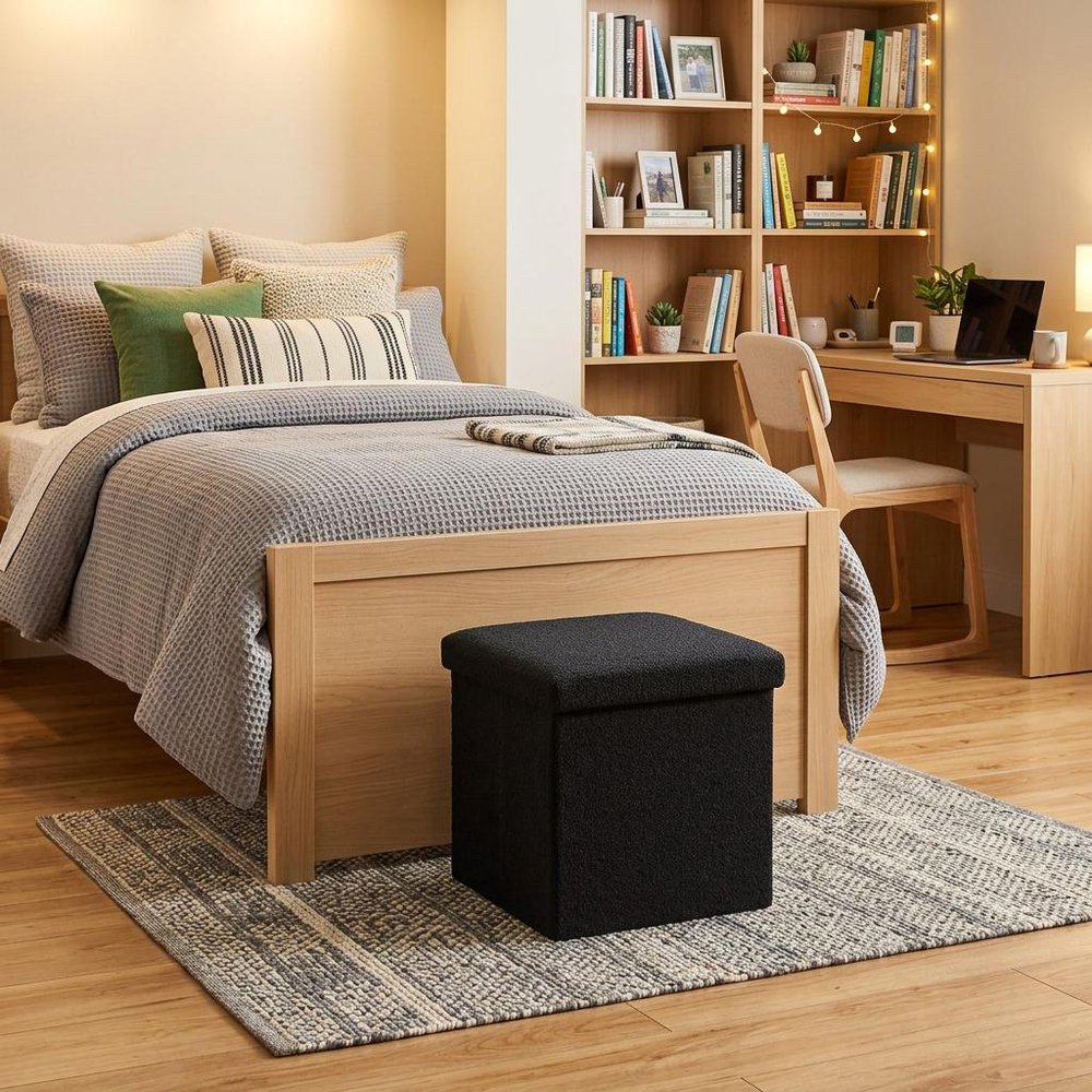 15" Taupe Boucle Cube Storage Ottoman