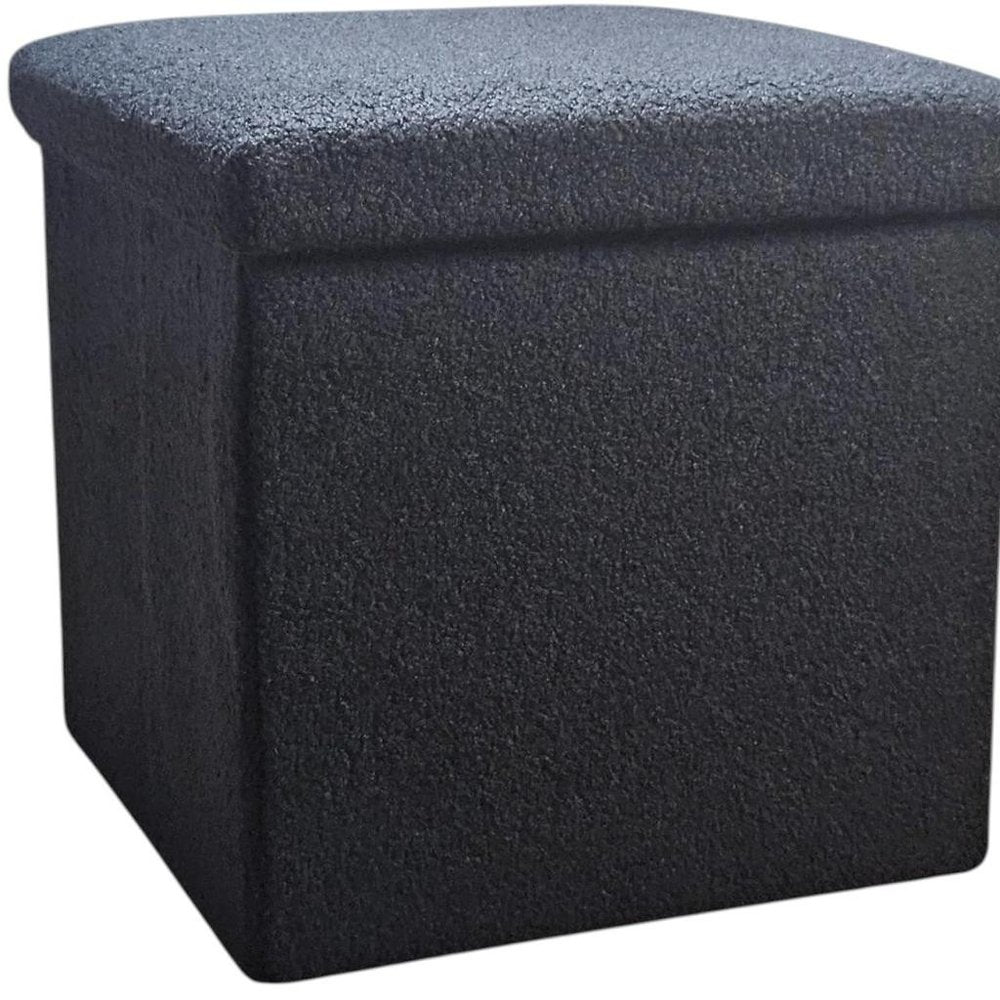 15" Black Boucle Cube Storage Ottoman