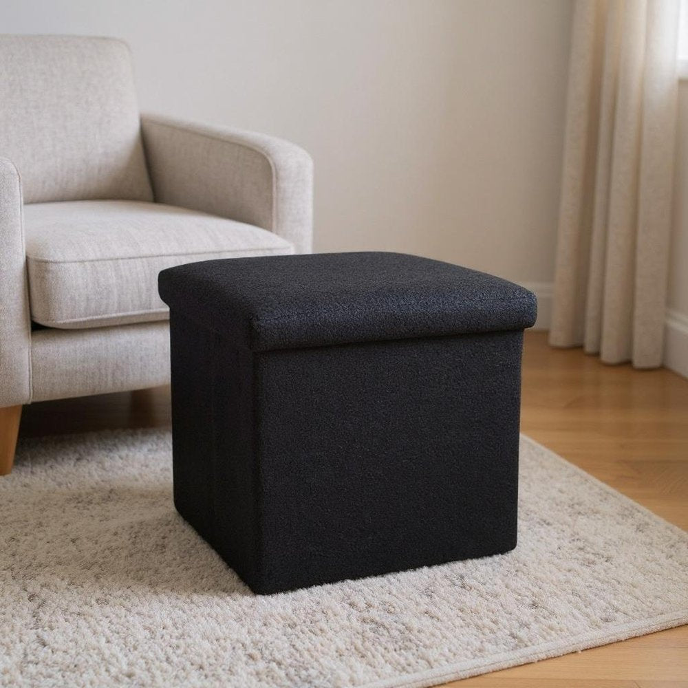 15" Taupe Boucle Cube Storage Ottoman