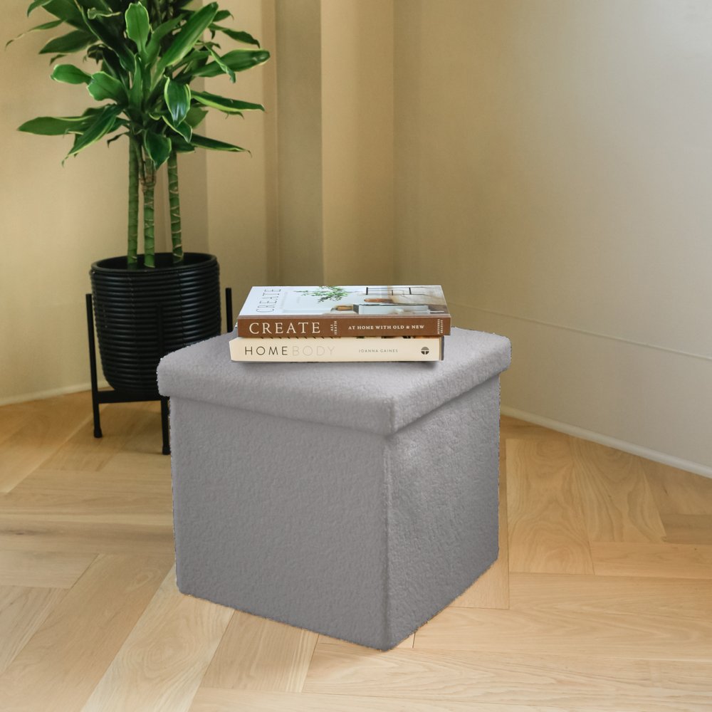 15" Taupe Boucle Cube Storage Ottoman
