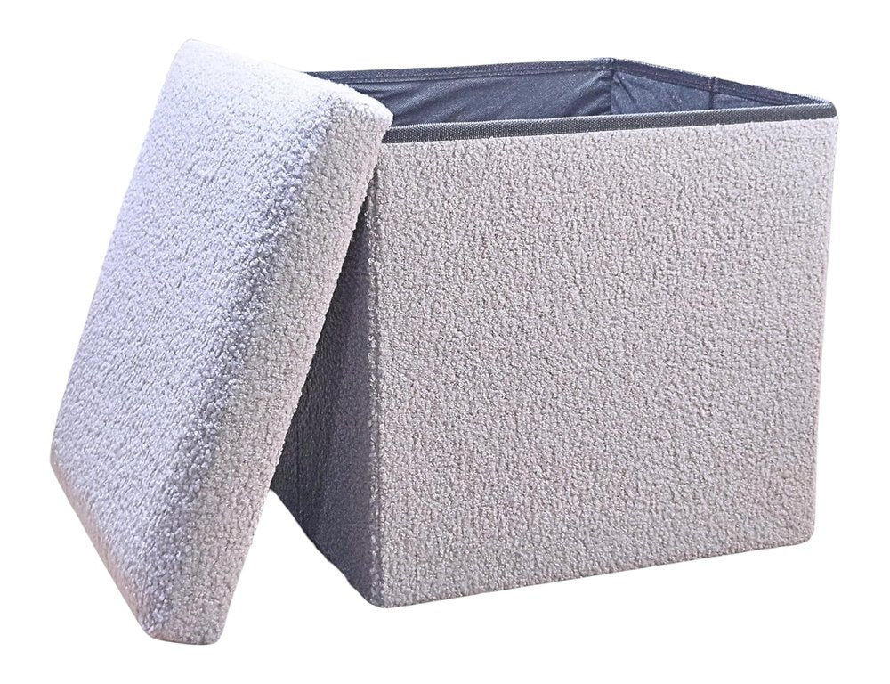 15" Taupe Boucle Cube Storage Ottoman