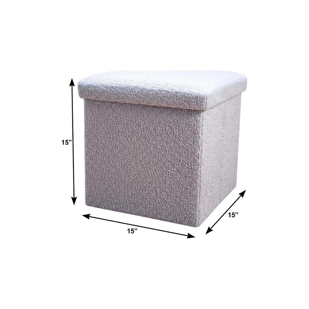 15" Taupe Boucle Cube Storage Ottoman