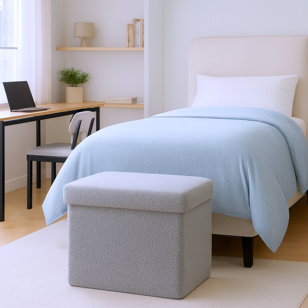 15" Black Boucle Cube Storage Ottoman