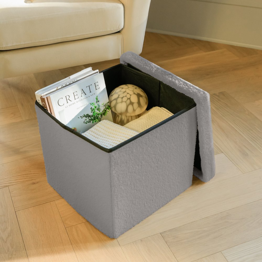 15" Black Boucle Cube Storage Ottoman