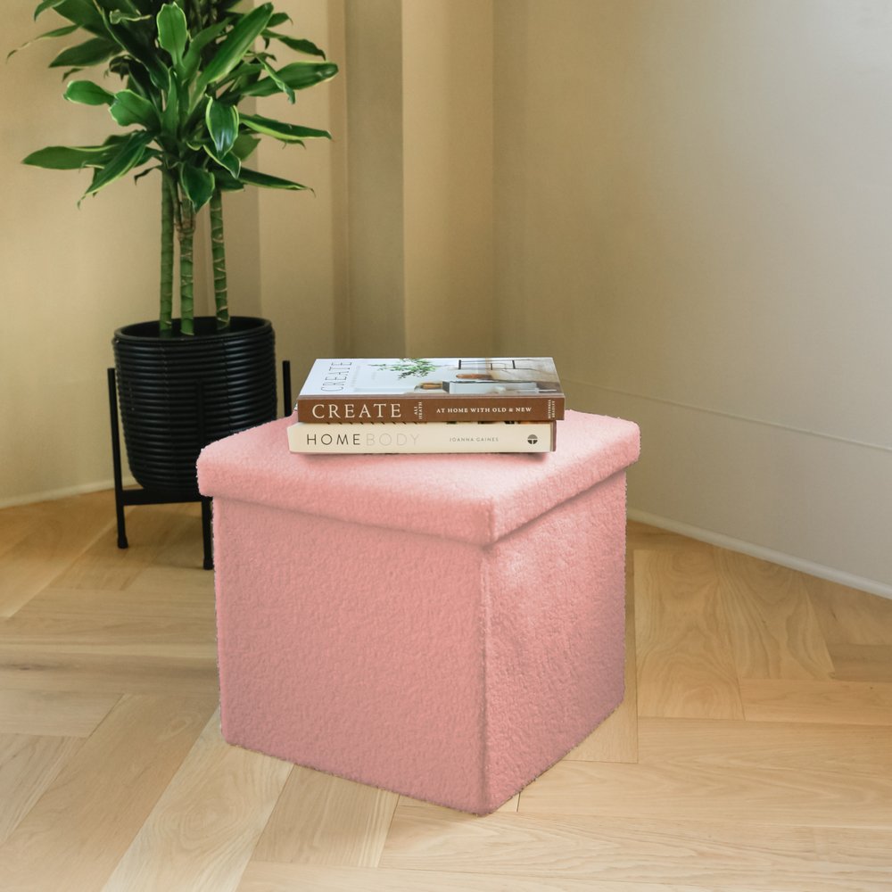 15" Taupe Boucle Cube Storage Ottoman