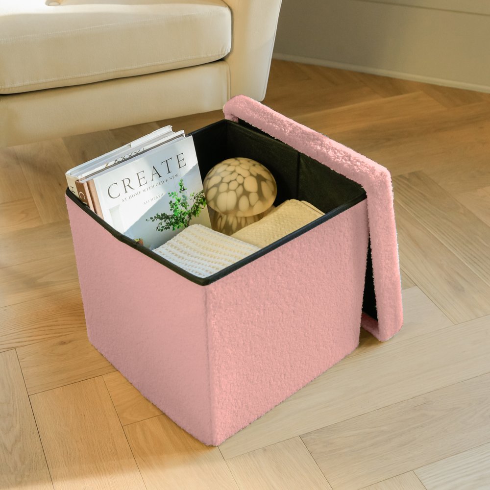 15" Black Boucle Cube Storage Ottoman