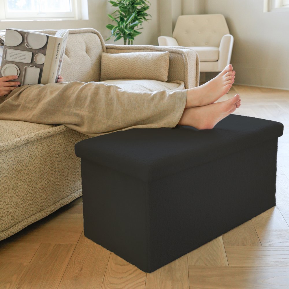 30" Gray Boucle Storage Ottoman