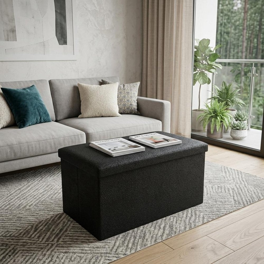 30" Gray Boucle Storage Ottoman