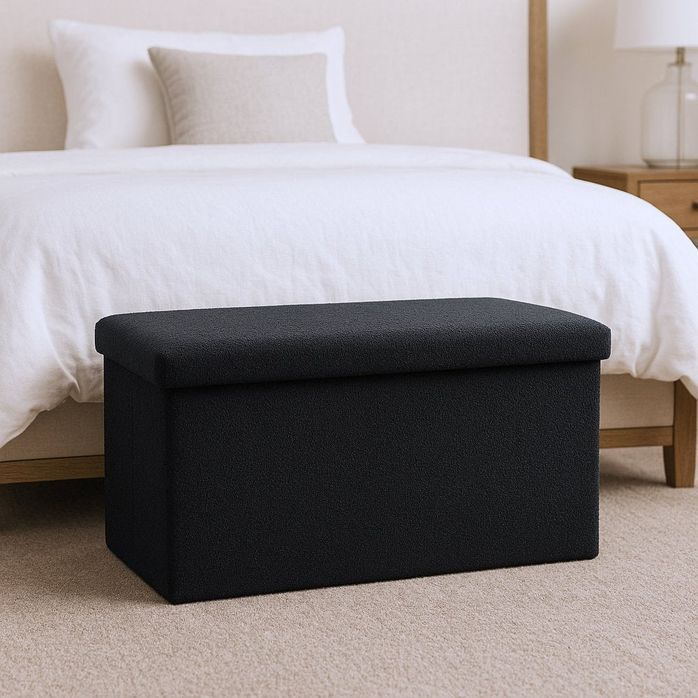 30" Gray Boucle Storage Ottoman