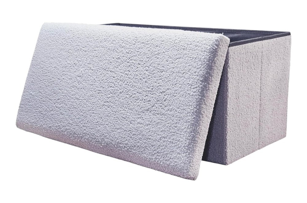 30" Gray Boucle Storage Ottoman
