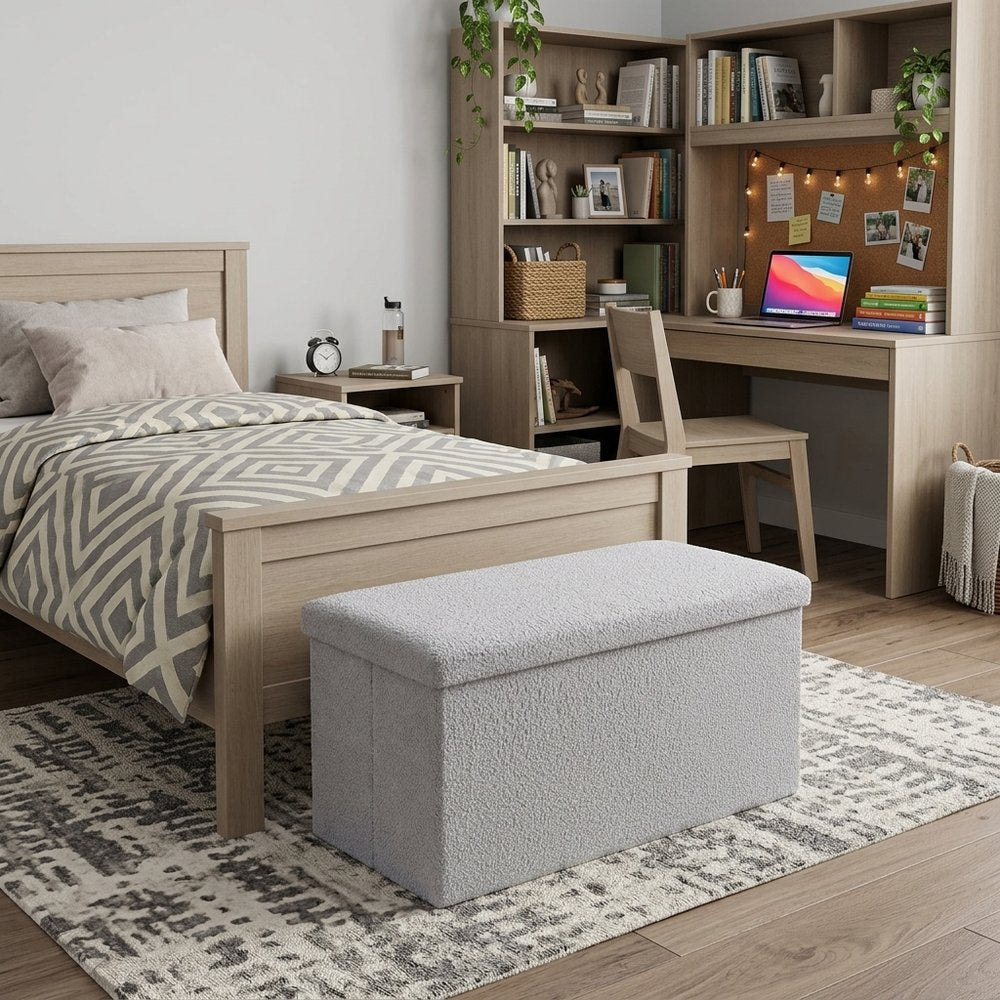 30" Black Boucle Storage Ottoman