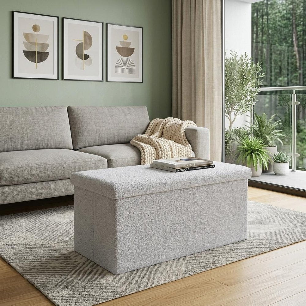 30" Gray Boucle Storage Ottoman