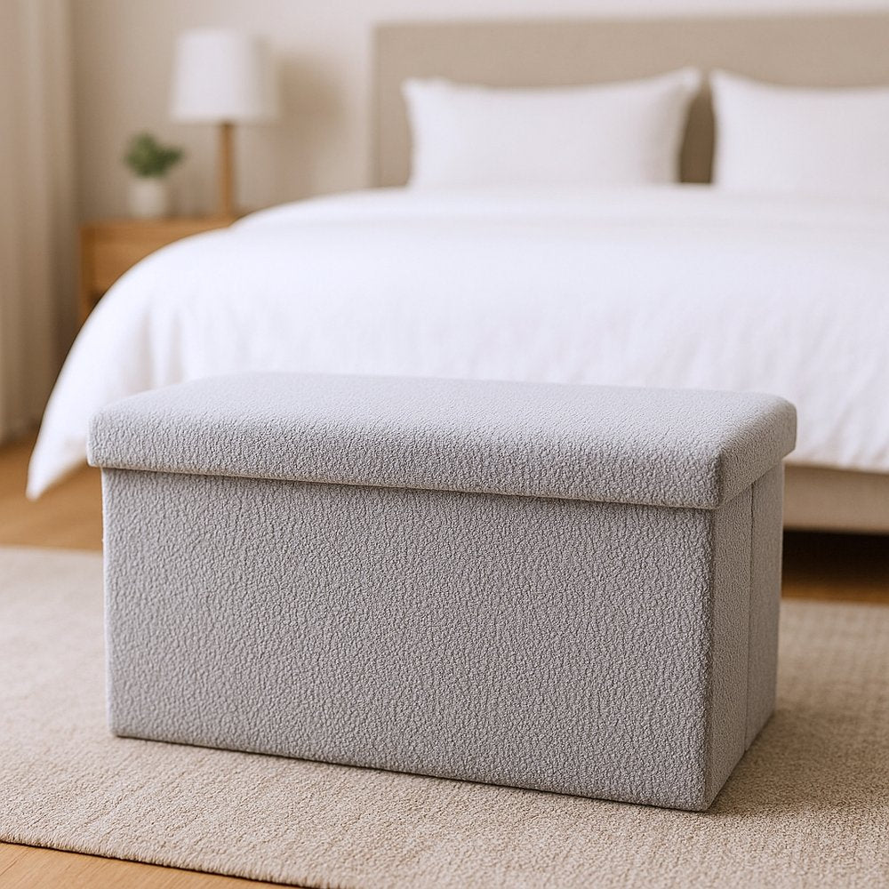 30" Gray Boucle Storage Ottoman