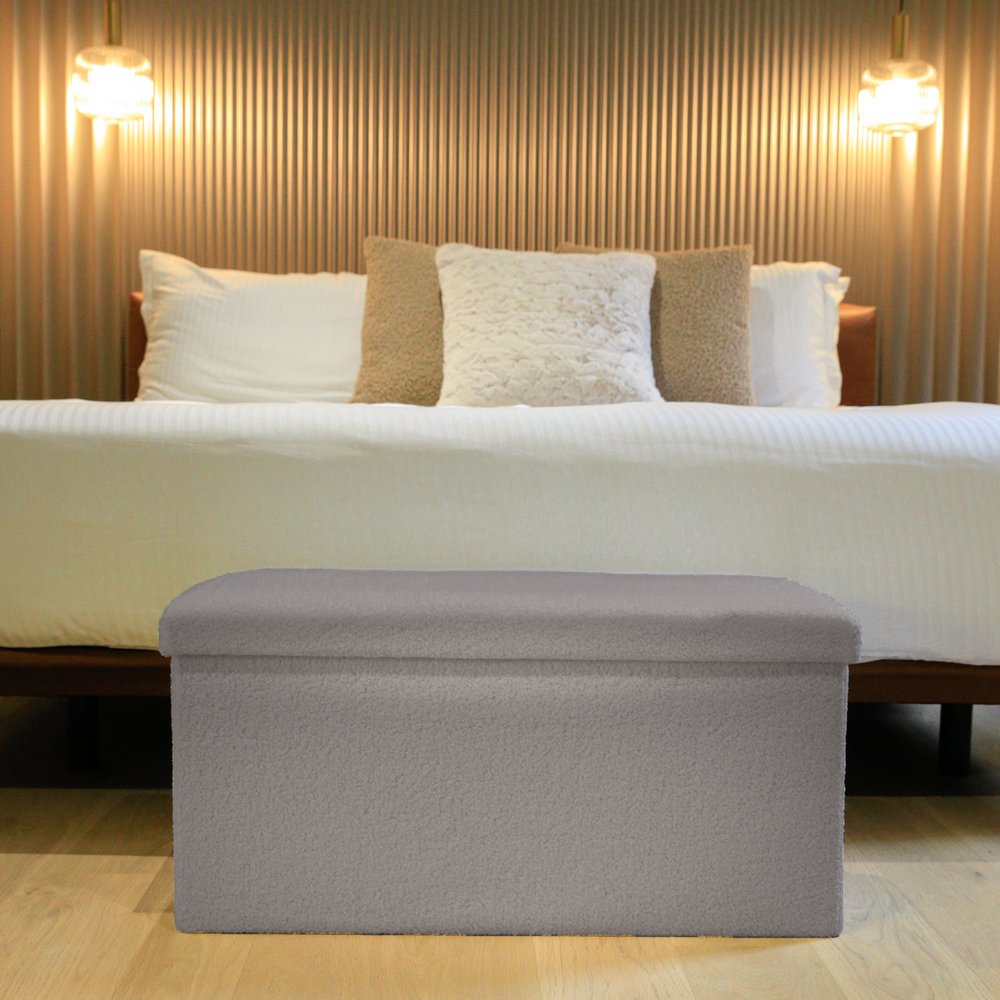 30" White Boucle Storage Ottoman